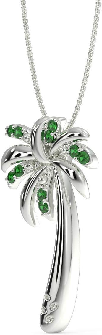 Silver Smile 925 Sterling Silver Palm Tree Pendant Necklace for Women – Tropical Gemstone Jewelry with Diamond, Emerald, Sapphire & Amethyst– Beach-Inspired Gift for Her
