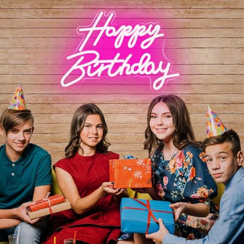 Image of LED Happy Birthday Neon Sign Night Light Birthday Party Decorations Pink USB Operated Decorative for Backdrop Party Bedroom Wall Decor 5v