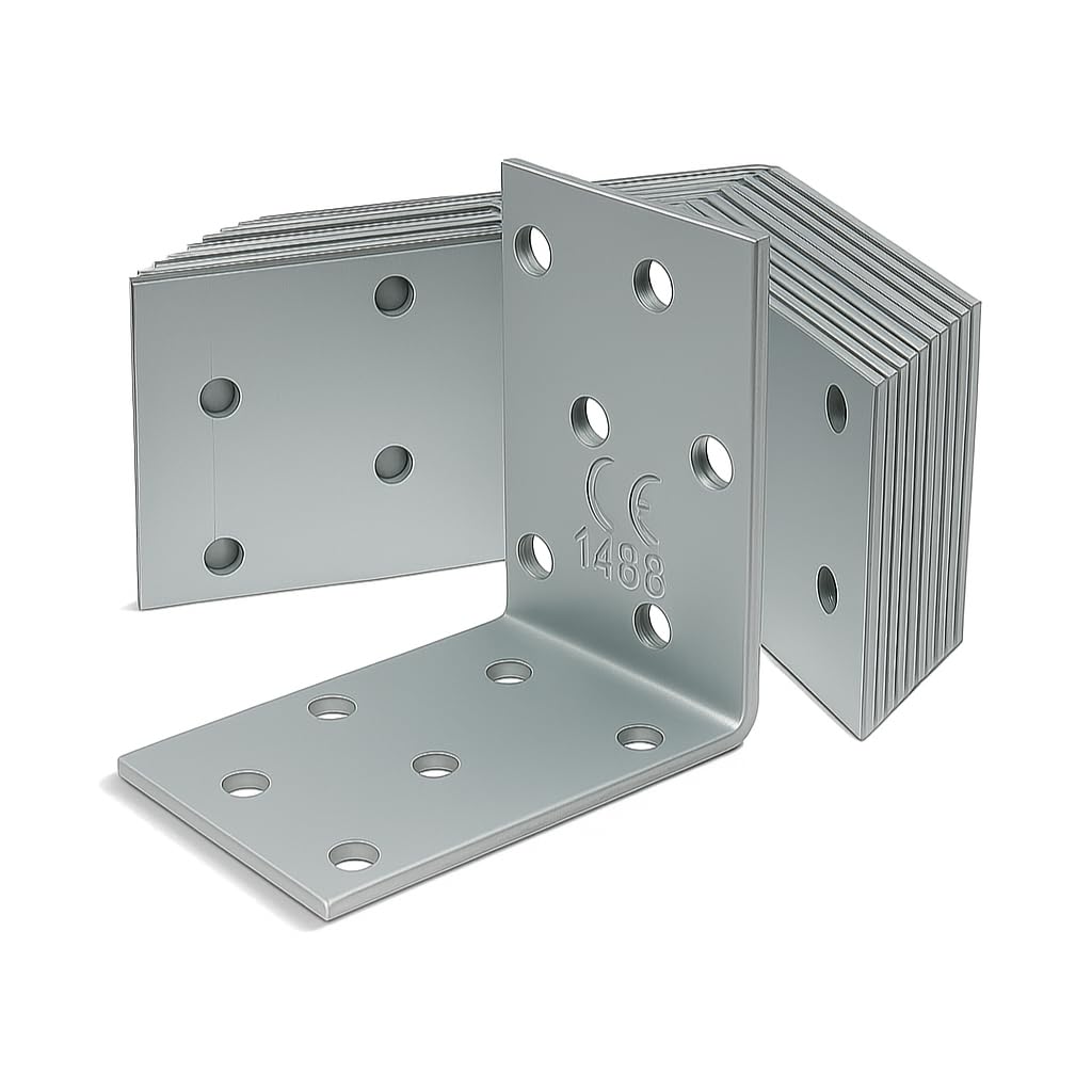 ERKO Łącznik kątowy metalowy stal ocynkowana, zestaw 10 sztuk, 60 x 60 x 40 x 2,0 mm, uniwersalny kątownik, łącznik narożny do konstrukcji drewnianych