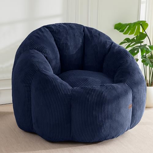 Image of MAXYOYO Giant Bean Bag Chair, Pumpkin-Shaped Bean Bag Sofa, Oversized Boneless Couch Sofa in a Box, Comfy and Lazy Lounge Chair for Dorm, Living Room, Navy