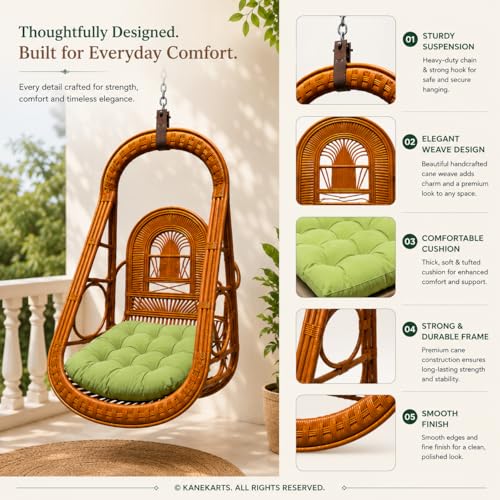 Cane Crafts Hanging Swing Chair for Adults & Kids, Swing for Balcony, Outdoor Swing Chair, Hammock Swing for Home, Patio, Garden, Indoor | Balcony Hanging Chair | Jhula for Home. (Rajderbar Jhula) - Image 6