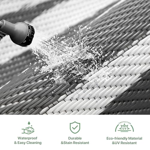 Image of GENIMO Outdoor Rug, Waterproof Plastic Rugs for Patio, 5'x8' Grey White | Outside Larger Modern Carpet Mat for Porch Decor, Deck, Balcony, Camping, RV, Backyard, Picnic, Beach, Reversible, Foldable