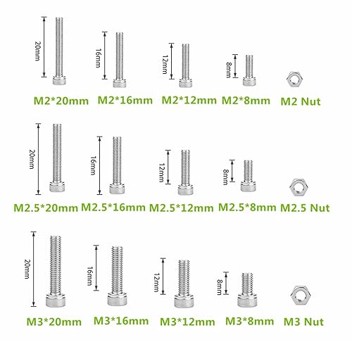 Miniatura 10 de Kit surtido de tuercas métricas M2 M2.5 M3 304 de acero inoxidable con cabeza hexagonal, 480 piezas