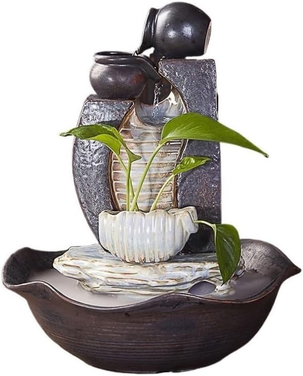 Tabletop Fountain Office Living Room Ceramic Water Fountain Mute Feng Shui Fortune-Making Water Features Desktop Ornaments Desktop Fountain