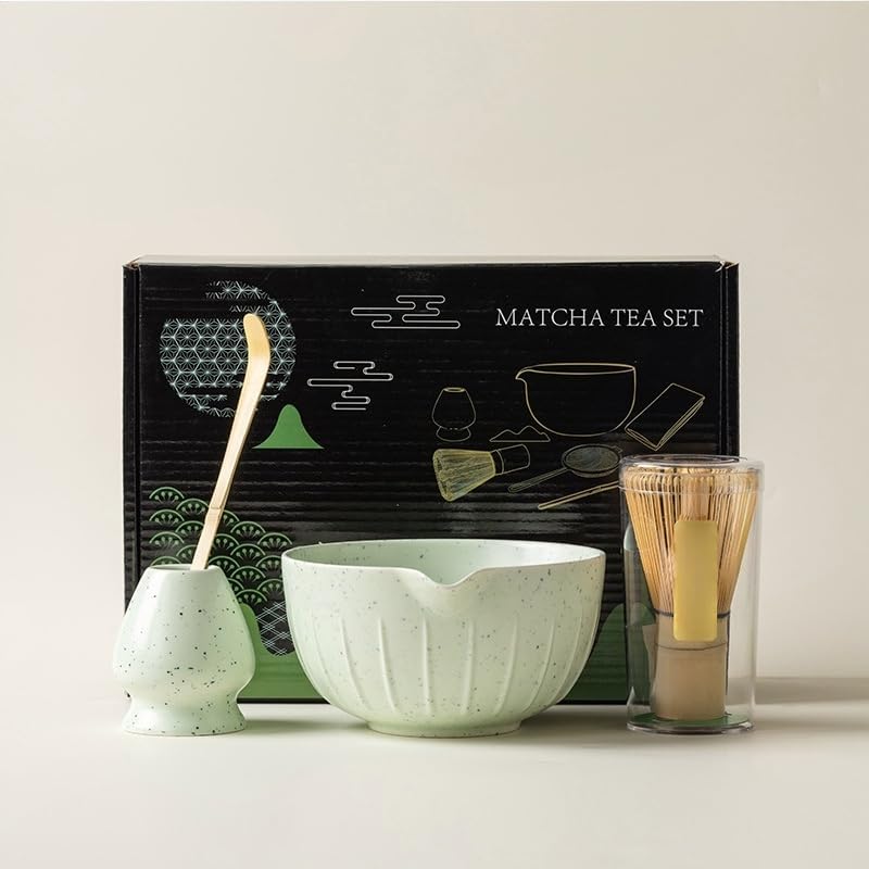Artisanal Matcha Kit Including Precision Bamboo Whisk and Stylish 500 ml Ceramic Bowl, Perfect for Traditional Tea Ceremonies