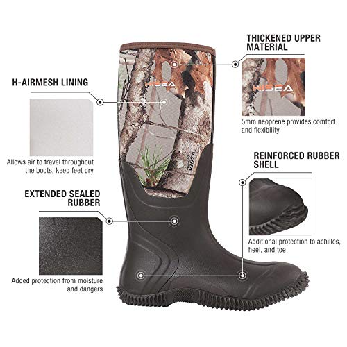 HISEA Men's Rain Boots, Waterproof Durable Insulated Rubber Boots for Men, 5 mm Neoprene Outdoor Mud Fishing Hunting Boots for Multi-Season (Black, Camo & Brown)2
