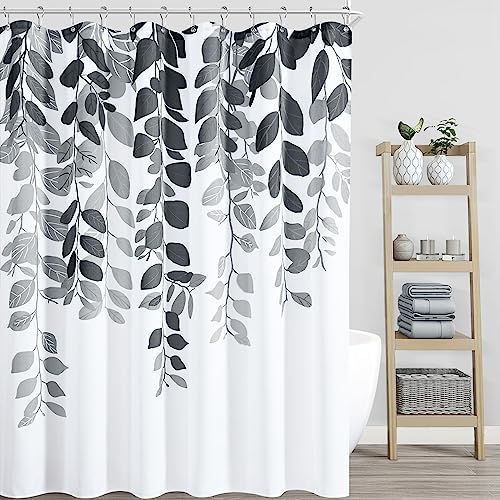 BOODII Navy Blue Leaf Shower Curtain for Bathroom Dark Blue Botanical Eucalyptus Nature Eucalyptus Shower Curtain Set Floral Leaves Bathroom Decor Natural Bath Curtain Ink Blue72x72