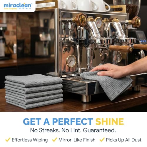 MIRACLEAN Waffle Weave Microfiber Towel, 12 x 12 inches, Barista Towels, Lint Free Cloth, Glass Towels, Waffle Towels Car Detailing, 6 Pack Premium Microfiber Cleaning Cloth