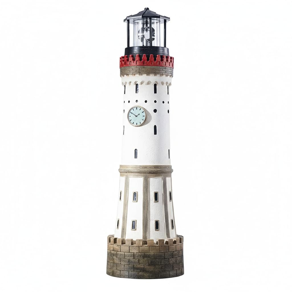 EUROtops Solar Leuchtturm „Lindau“ – handbemalte Deko für Garten & Terrasse, rotierendes LED-Leuchtfeuer, Solarlicht mit Dämmerungssensor, 84 cm