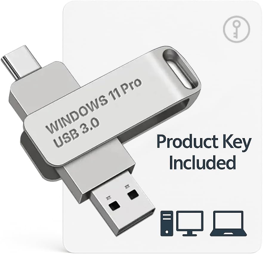 Bootable USB Type C + A Installer for Windows 11 Pro, Activation Key Included. Recover, Restore, Repair Boot Disc. Fix Desktop & Laptop.