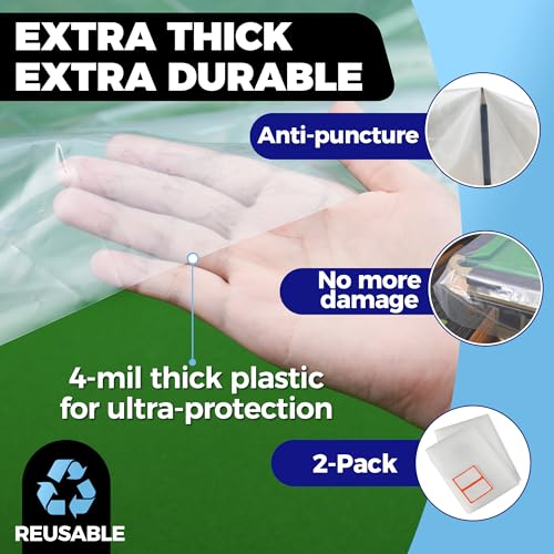 Storage Standard 2-Pack Billiard & Pool Table Cover 8 Feet - Reusable Heavy-Duty Clear Plastic, Standard 8ft Pool Table Covers, Waterproof Cover for Storage, Moving, & Dust Protection, 100" x 56" x 8"