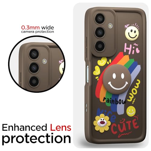 Image of Outlouders Back Cover for Samsung Galaxy M13 4G | Cute Rainbow Smile 3D Cartoon Flower | Soft Silicone Raised Camera Protection Bumper Case (Brown)