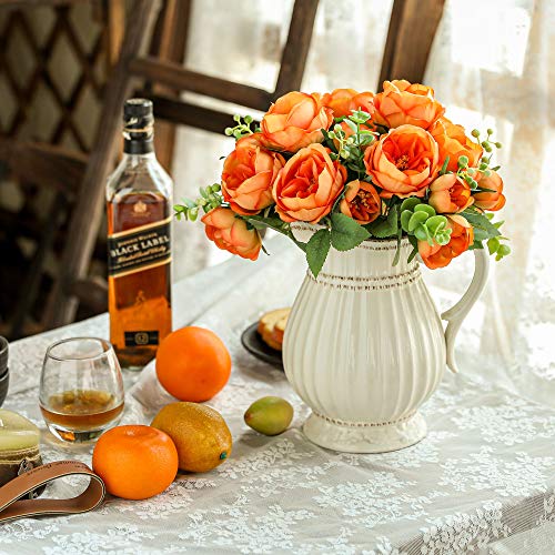 Nubry Artificial Flowers 2 Bunches Fake Peony Silk Flowers Arrangements With Eucalyptus Leaves Faux Realistic Bouquet For Wedding Decoration (Orange) #TOP2