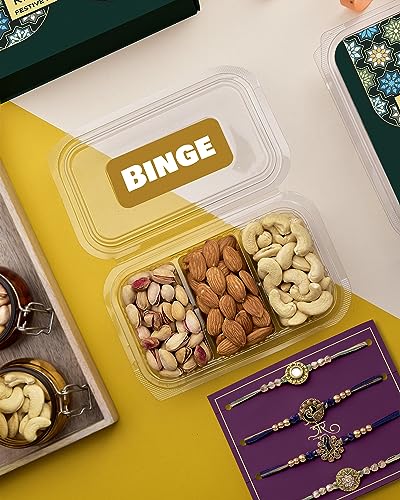Image of Rakhi For Brother Rakhi Set Rakhi Dry Fruits Gift Pack Rakhi Gift Dry Fruits Combo Pack Snack Box Pack of 3 DryFruits Cashew Almond Pistachios Peacock Rakhi Set Of 4