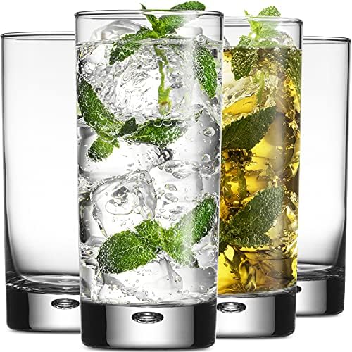 Home Essentials & Beyond Highball Glasses set of 4, 17 oz Drinking Glasses, Red Series Heavy Bubble Base - Thumbnail 3