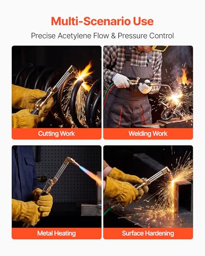 Image of VEVOR Oxygen Acetylene Torch Kit with Check Valves, Gas Welding Cutting Torch Kit, Heavy Duty Professional Oxy Acetylene Brazing Set with 15FT Twin-Hose, 2 Cutting Tips, Welding Tips & Gas Regulators