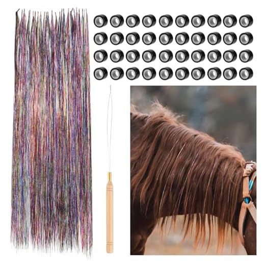 40pcs Haarschmuck für Pferde Set, Bunte Pferdemähne und Schwanz Lametta Quaste Pferde Glitzer Haarverlängerungen Dekorationen für Western Hochzeit, Braut, Pferde, Feiern, mit Werkzeug