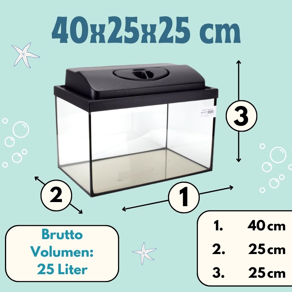 Aquarium Komplettset 40x25x25 25 L Starterset Becken mit Abdeckung inkl. LED Beleuchtung Aquarium Set Komplett