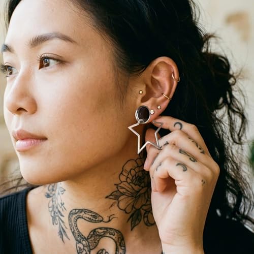 Casvort 2PCS Hypoallergenic Simple Classic Star Dangle Ear Tunnels for Stretched Lobe Silver 316 Stainless Steel Ear Hangers 2g Gauges for Ears Fashion Piercing Body Jewelry by Casvort - Used condition - Image 2