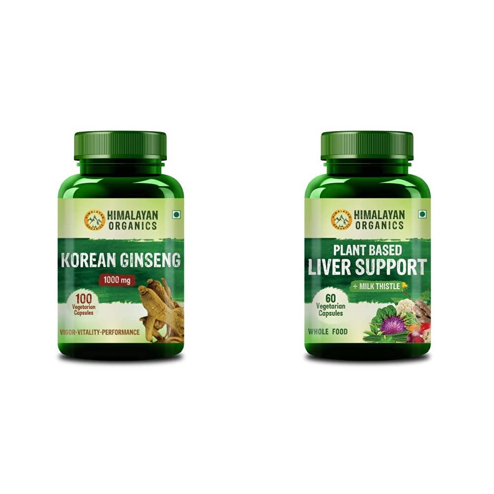 HIMALAYAN ORGANICS Korean Red Ginseng 1000 Mg/Serve 100 Veg Capsules & Plant Based Liver Support Supplement Veg Capsules, Natural, 60 count