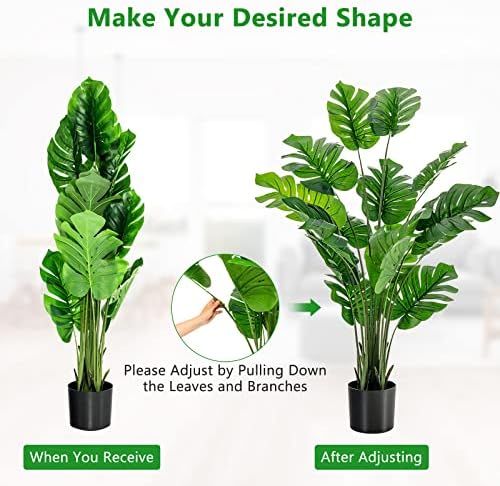 TANGZON Artificial Monstera Deliciosa Plant, Evergreen Fake Swiss Cheese Plant in Pot with Cement and Moss, Indoor Outdoor Faux Potted Tree for Home Office Decoration (15 Leaves, 152CM/5FT, 1 Pack)