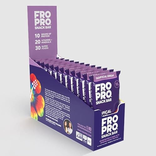 FROPRO Plant Protein Snack Bars - Organic Plant Based Protein Bars, All-Natural, Gluten, Dairy, & Soy Free, High Protein Bars with Low Calories | Tropical Dream, 12 Pack