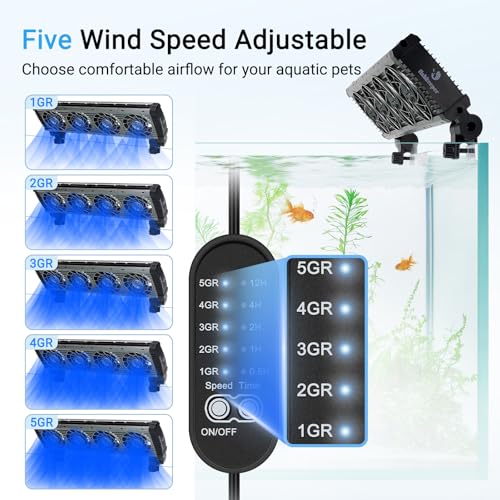 Image of fishkeeper Aquarium Chiller Fan - 3600 r /m Powerful Wind Quiet Fish Tank Cooling Fan, 5 Speeds, 3 Timer Modes, 180 Wide Angle Adjustable Aquarium Cooler Chiller with Smart Controller (15W, 4 Heads)