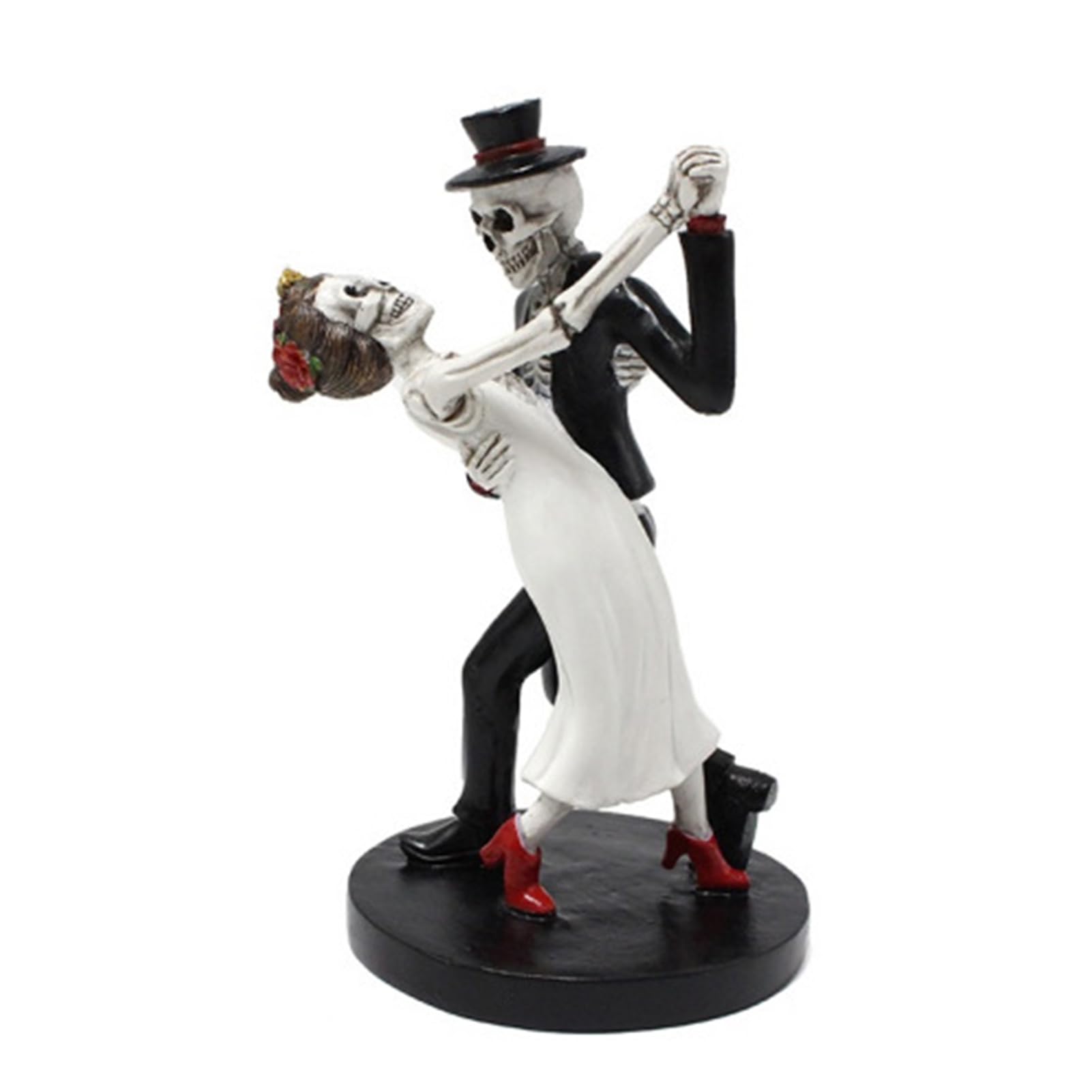 Pasisuu Day of The Dead Dancing Skeleton Couple Figurine, Halloween Gothic Wedding Lover Statue, Romantic Bride Groom Sculpture for Desktop Shelf DecorA