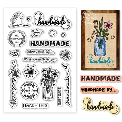 PH PandaHall Sellos transparentes de palabra, hechos a mano, sellos de goma de silicona transparente, sellos transparentes de plástico PVC para hacer tarjetas, decoración de álbumes de fotos y álbumes