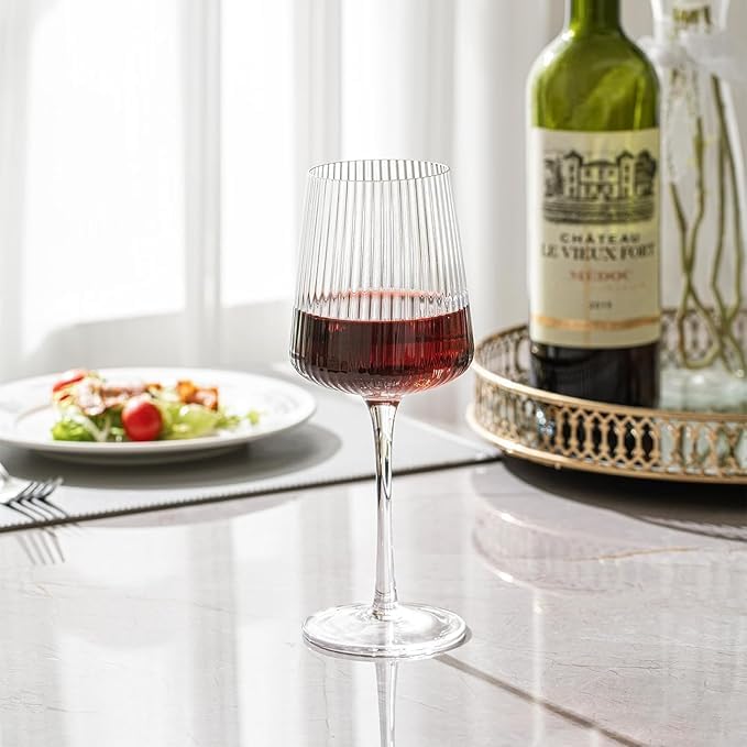 Image of PrimeWorld Crystal Wine Glasses Set of 6 | Premium Red & White Wine Glassware with Laser-Cut Thin Rim & Elegant Long Stem | Luxury Wine Tasting Glasses for Daily Use, Parties & Gifting