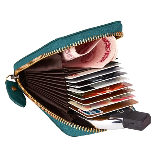 Image of Vintage Full Top Grain Leather Wallet RFID Blocking Multi Card Case with Zipper Pocket Card Holder for Men Women Gift Box