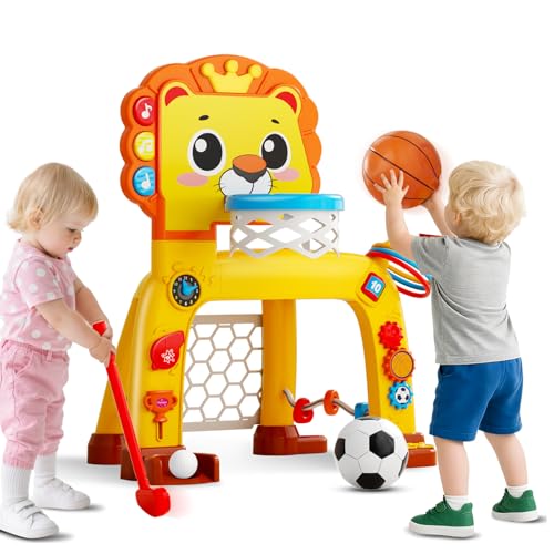Image of OWNONE 1 4 in 1 Toddler Basketball Hoop & Soccer Goal, Gift for Boys Girls 1 2 3 Years Old, Kids Sports Toys with Lights Sounds Music, Baby Toys for 12-18 Months, Christmas Birthday Gift for Age 1-3
