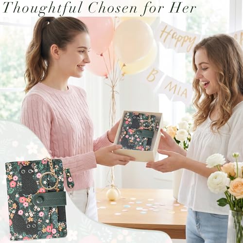 Image of COSHAYSOO Wallet for Women Ladies RFID Blocking-Compact Bifold Coin Purse with Card Slots ID Window Zipper Pocket-Waterproof PU Leather Mini Wallet with Keychain Hook-Floral Cat Design