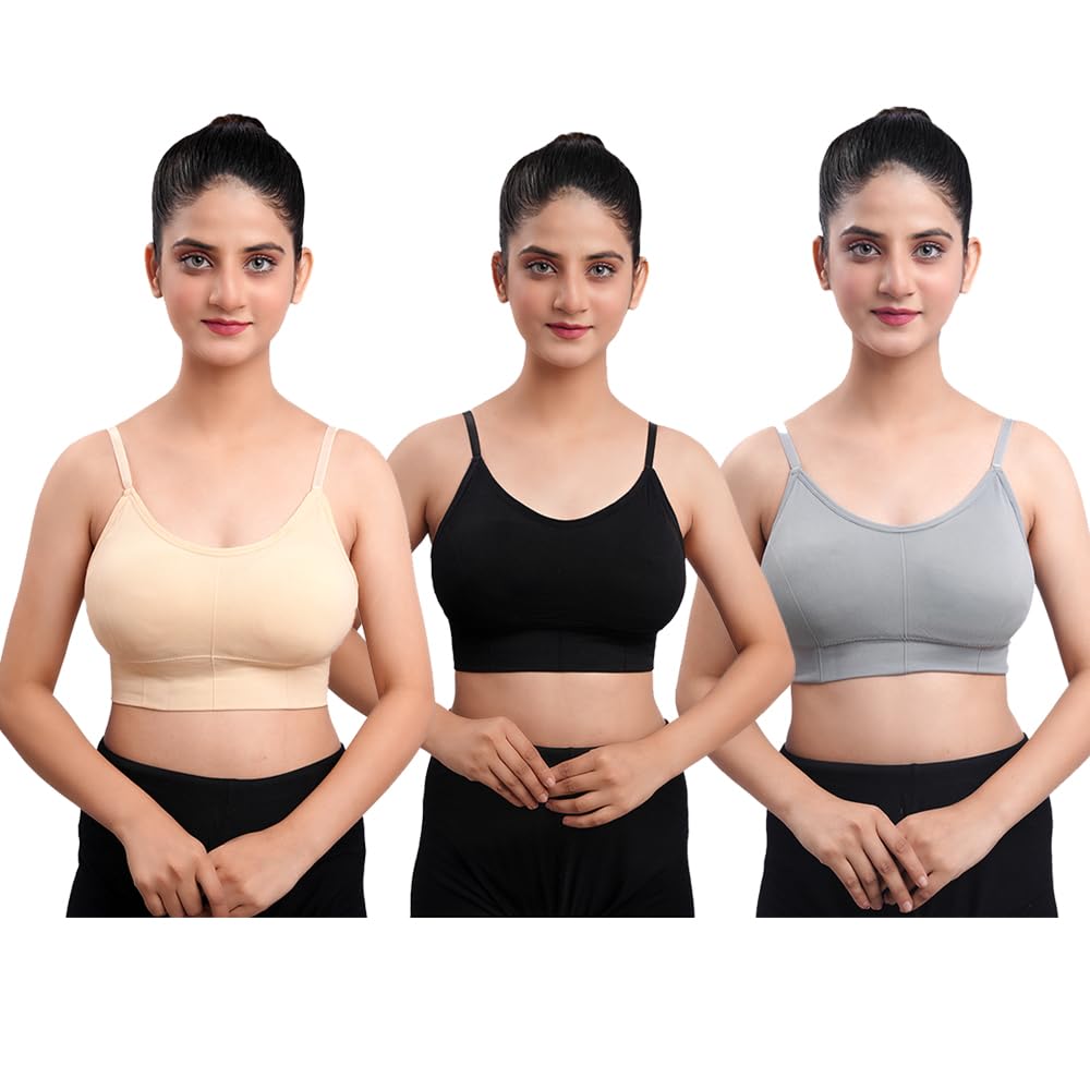 Women's Cotton Wire-Free Full Coverage Lightly Padded Sports Bra - Comfortable & Supportive Everyday Wear - Pack of 3 (Size- 34, Multicolor 1)-image-39