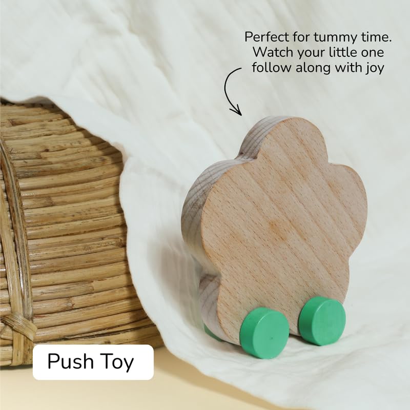 Image of Baby Gift Set - Bageecha | Newborn Gift Set with Muslin Swaddle, Wooden Rattle, Rolling Toy & Neem Wood Teether | 3 Months+ | Handmade in India | Non Toxic Baby Gift