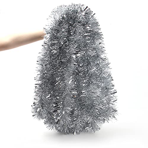 Ccinee Christmas Prelit Tinsel Garland, 33 Ft Silver Hanging Garland With 100 Multicolored Battery Operated Led String Lights For Christmas Tree Decorations Wedding Party Supplies #TOP3