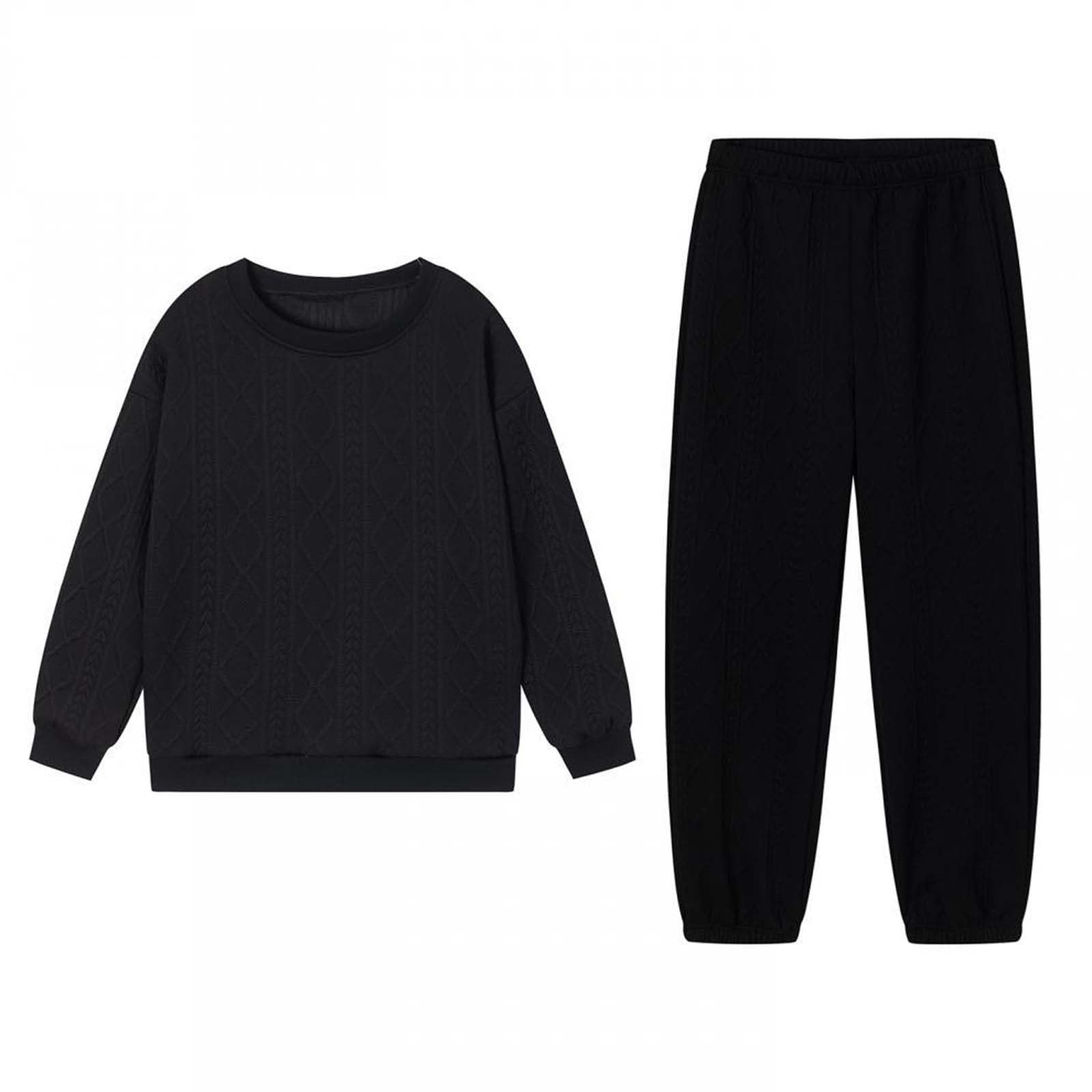 Conjunto de chándal para mujer, sudadera y pantalones deportivos de punto trenzado con cuello redondo y pantalones deportivos, ropa de descanso, ropa de gimnasio, entrenamiento, conjunto de 2 piezas
