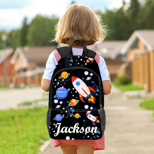 Customized Backpack with Name Personalized Space Rocket Print Backpack, Preschool Elementary boys Bookbags for Bag Back to School, Travel Daypack Shoulder4