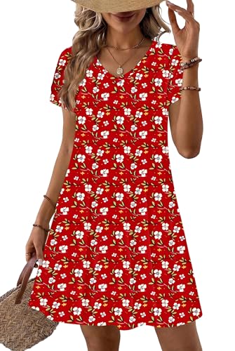 Image of Zeagoo Womens Summer A-Line Dress with Pockets Mini Short Sleeve Dresses Flowy Beach Swing Dress 2026 Vacation Travel