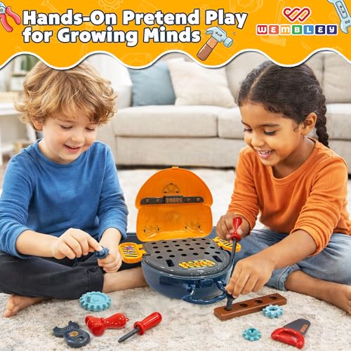 Image of Wembley DIY Tool kit Set for Boy 3-6 Years Old | Screw Driver Tool Box for Kids | Pretend Play Construction Toy Game for Boys | Montessori Birthday Activity Gift Set for Kids Ages 3, 4, 5, 6