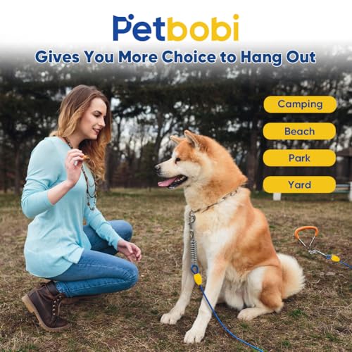 Petbobi Dog Tie-Out Cable and Stake - 30ft Heavy Duty Cable with Spring, No Tangle, 16in Ground Stake, Ideal for Yard, Camping and Beach, Suitable for Small Medium Large Dogs Up to 120 lbs, Blue - Image 6