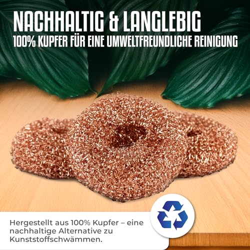 FUSL Kupferschwamm kratzfrei 3 Stück - Antibakterieller Putzschwamm für kratzfreie Reinigung - für Edelstahl, Keramik, Glas, Ceran & mehr - langlebig und hygienisch - universell für Küche und Grill