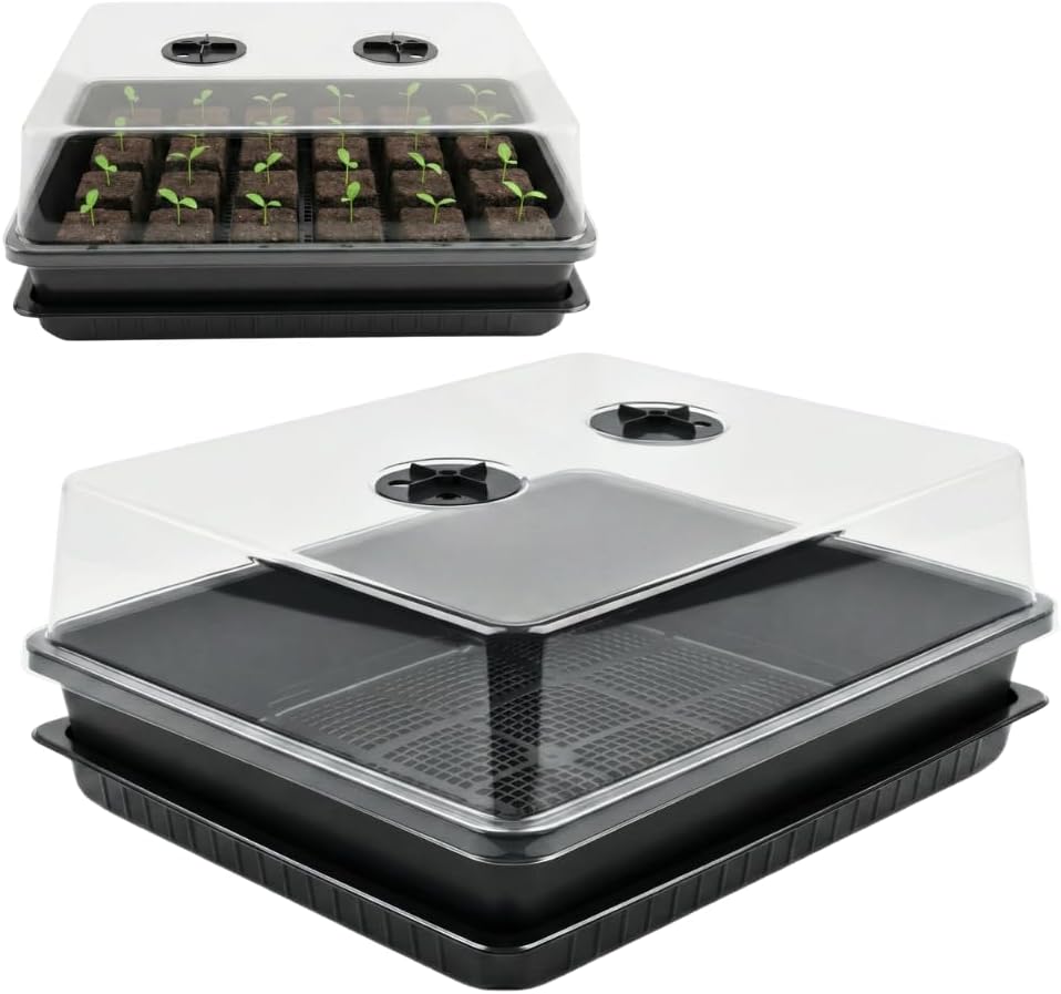 Soil Blocking Trays 5-Set 15x12inch Mesh Trays Flat Plant Tray with Humidity Domes, Nursery Supply for Microgreen, Seed Starting, Indoor Gardening, and Greenhouse