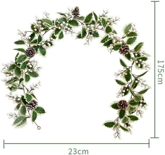 Miniatura 2 de Paquete de 2 guirnaldas artificiales de Navidad nevadas, guirnalda de invierno de 5.74 pies con bayas blancas para Navidad, boda, invierno,