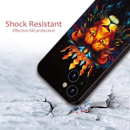 Printed with Lion for iPhone 13 case, Elegant Crowned Lion Design on Soft Silicone Protective Case - A Touch of Noble Grandeur and Exudes Royal Majesty (A2- Lions Animal)
