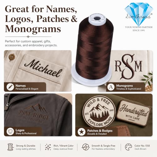 Image of Simthread 5000M 40WT Polyester Embroidery Thread, Dark Brown 058 | 5000M 40WT polyester thread feeds smoothly for machine embroidery, monograms, logos, patches and quilting.