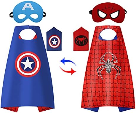 CANSHOW Superhero Capes for Kids Dress up Costumes Felt Mask with Bracelet Halloween Cosplay