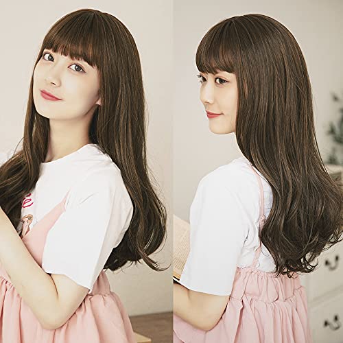 BRIGHT LELE Long Wigs for Woman Nature Bangs full Ombre colors Wavy Curly Hair Wig for Daily Party Synthetic Cosplay Wig DZ001M-TMB