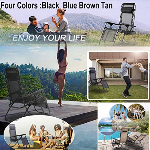 Zero Gravity Chair Recliners,Outdoor Lounge Patio Chairs, Adjustable Folding Anti Gravity Locking Chaise Recliners For Deck Beach Pool, Mesh Lounge Beach Chair With Cup Holders Pillows (1 Pack,Brown) #TOP4