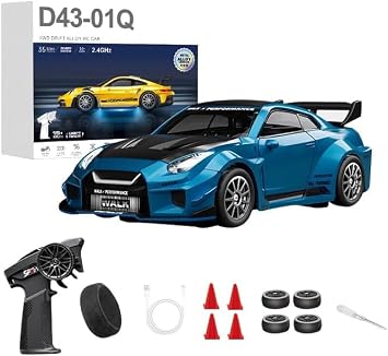 143 RC Drift Car 20KM/H with Gyro, 2.4G 4WD Full Proportional Alloy Sport Racing Car, Adjustable Speed, LED Lighting for Teens & Adults-D43-01